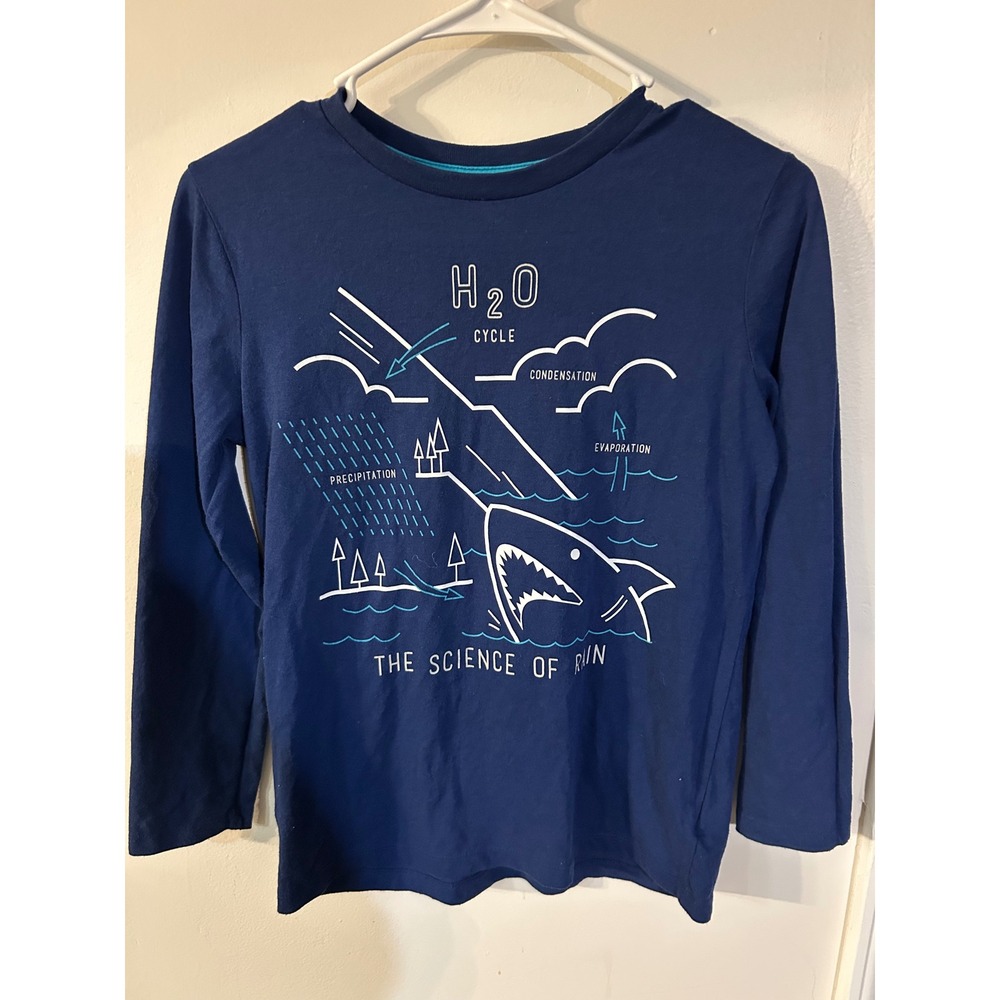 Old Navy Boys Navy Blue Science of Rain Shark Water Cycle Graphic Tee L 10-12